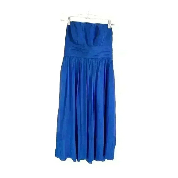 J. Crew‎ Juliet Dress 100 percent Silk Royal Blue Strapless Vintage - Picture 1 of 15